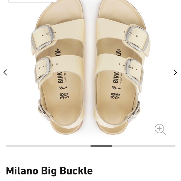 Birkenstock Milano Big Buckle Natural Leather Patent in cream NWT - Picture 7 of 9
